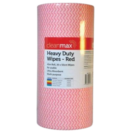 Cleanmax Heavy Duty Wipes Red 45m Roll Each