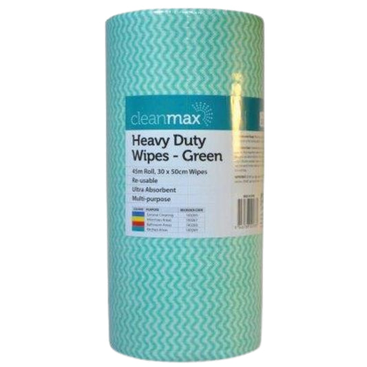 Cleanmax Heavy Duty Wipes Green 45m Roll Each