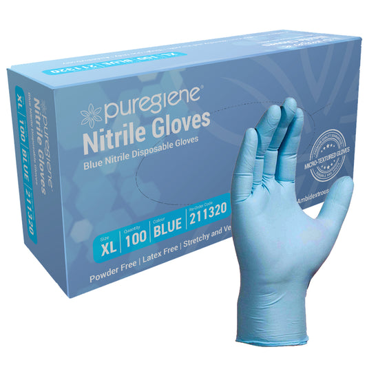 Puregiene Heavy Duty Nitrile Gloves Powder Free Blue XL Box 100