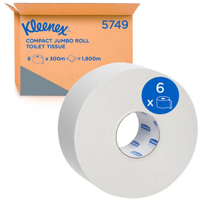 Kleenex Jumbo Toilet Tissue Compact — 5749, 2-Ply, 300m, Carton of 6