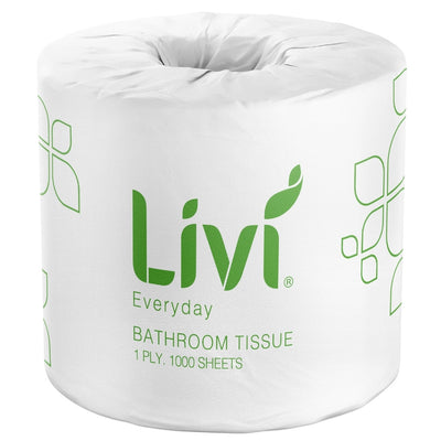Livi Toilet Tissue — 1-Ply, 1000 Sheets, Carton of 48