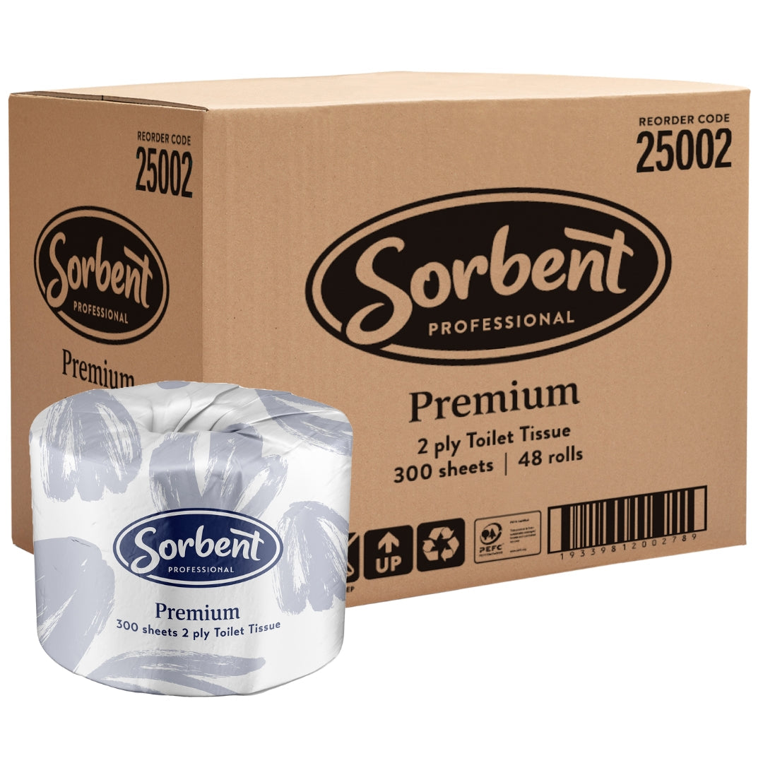 Sorbent Premium Toilet Tissue — 2 Ply, 300 Sheets, 48 Pack