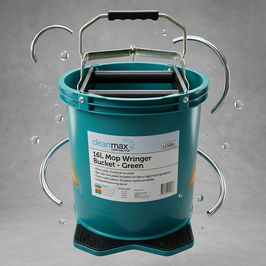 Cleanmax Contractor Mop Wringer Bucket — Green, 16L, Side-Press
