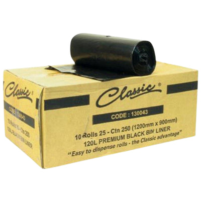 Classic Bin Liner Rolls Black 120L Carton of 250