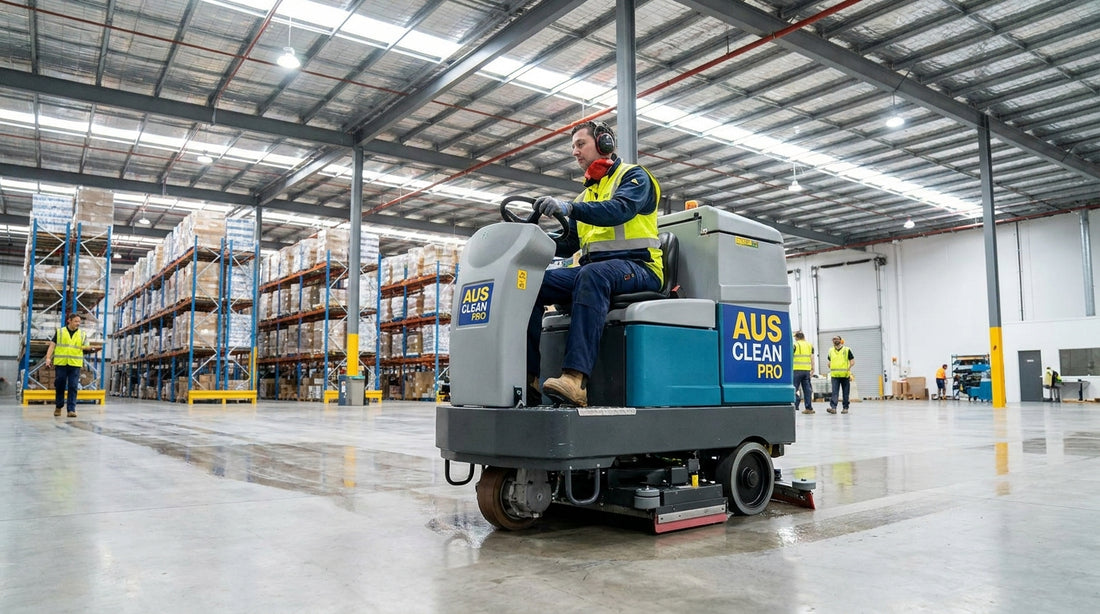 Commercial floor scrubber machine cleaning large facility floor in Australia