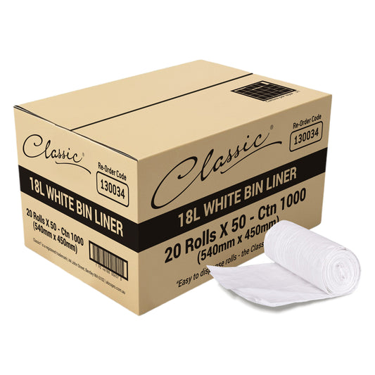 Classic® Bin Liners White Rolls 18L Carton 1000