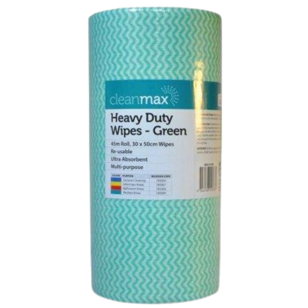 Cleanmax Heavy Duty Wipes Green 45m Roll Each