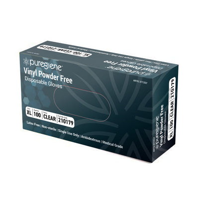 Puregiene Powder Free Clear Vinyl Gloves — X-Large, Box of 100