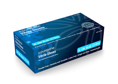 Puregiene Vitrile Gloves Powder Free — Blue, Medium, 100 Pack