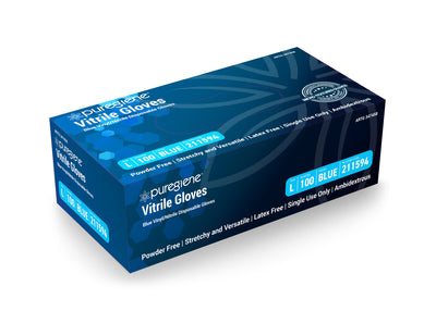 Puregiene Vitrile Gloves Powder Free — Blue, Large, 100 Pack