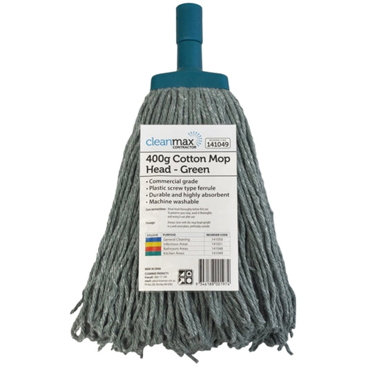 Cleanmax Cotton Mop Head Contractor Green 400g Each