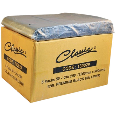 Classic Bin Liners Black 120L Carton of 250