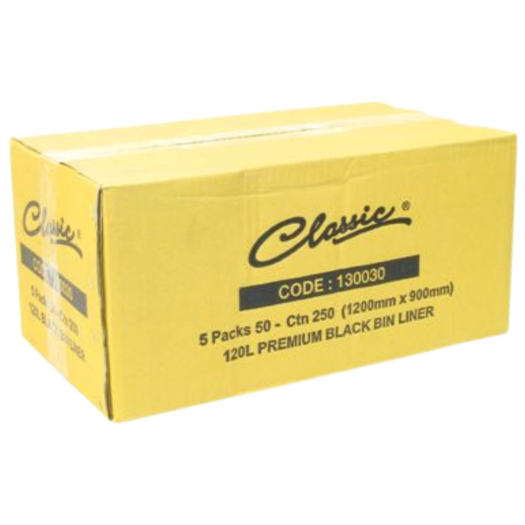 Classic Heavy Duty Bin Liners Black 120L Carton 250