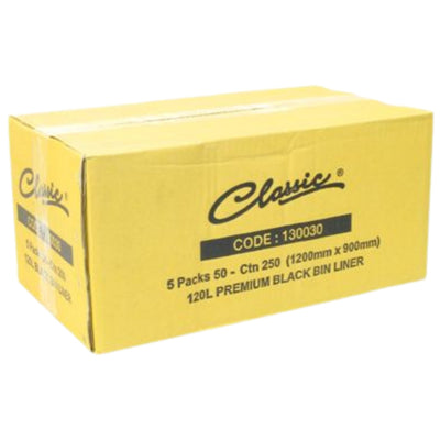 Classic Heavy Duty Bin Liners Black 120L Carton 250