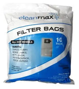 Package of cleanmax filter bags with a blue and white design.