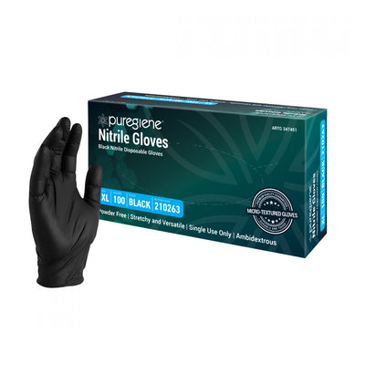 Puregiene Nitrile Gloves Powder Free — Black, X-Large