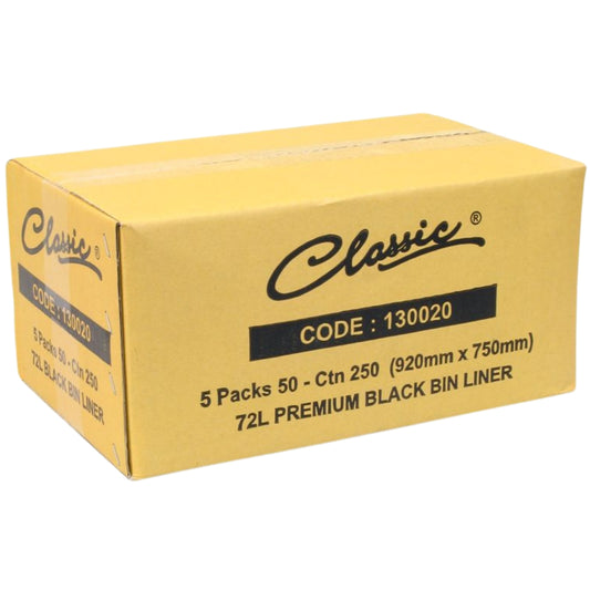 Classic Bin Liners Black 72L Carton 250