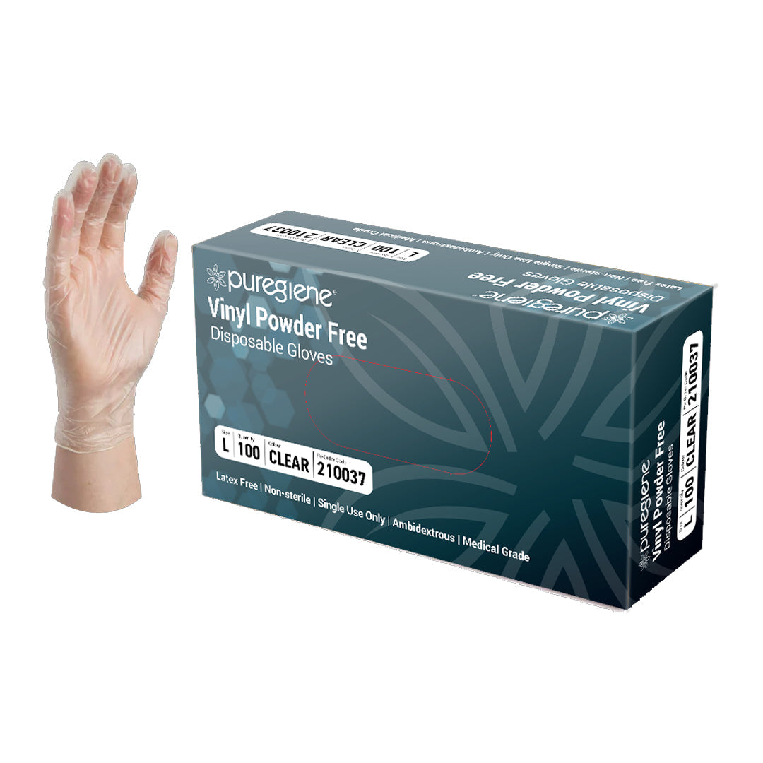 Puregiene® Powder Free Clear Vinyl Gloves Large Box 100