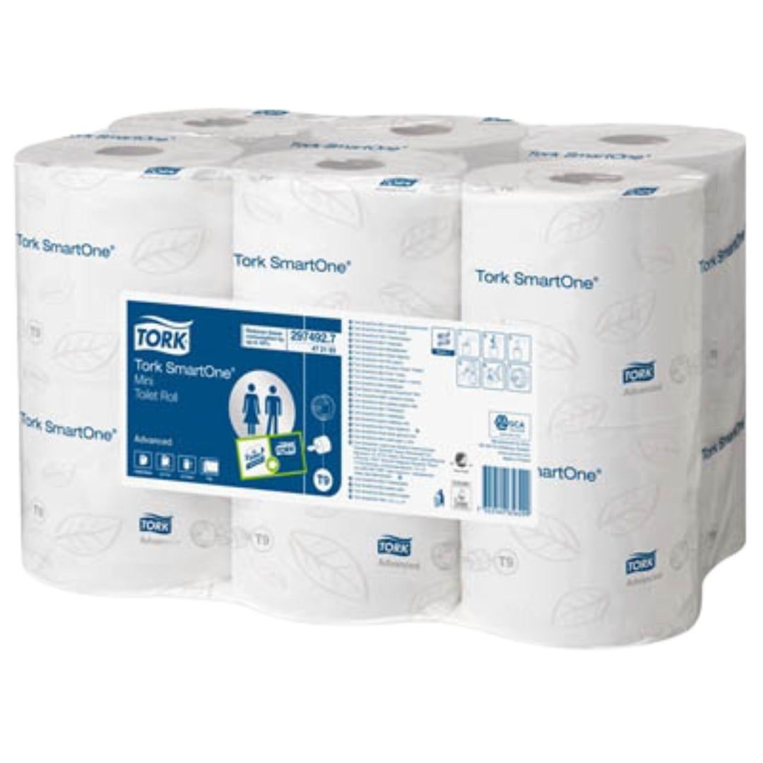 Tork Mini Toilet Roll Smartone Advanced — 2 Ply, 620 Sheet, Carton of 12