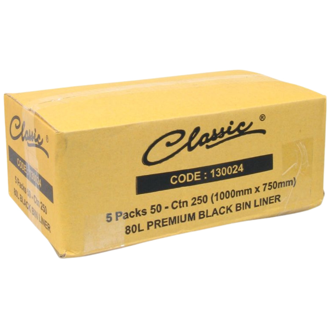 Classic Bin Liners Black 80L Carton 250