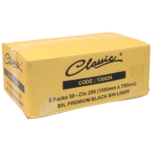 Classic Bin Liners Black 80L Carton 250